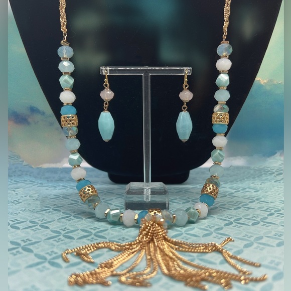 Vintage Seaside Blue Tassel Beaded Necklace - Picture 5 of 5